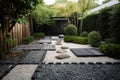 refined and minimalist garden with paths of pebbles and stepping stones