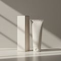 White Cosmetic Tube and Box on Sunlit Surface â Minimalist Skincare Packaging and Branding Concept Royalty Free Stock Photo