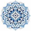 Refined Technique: Blue And White Gothic Mandala With Flower Design