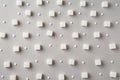 Refined white sugar cubes with stevia pills on grey background Royalty Free Stock Photo