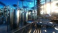 Refinery. Petrolium, chemical plant. Metal Pipe. Realistic cinematic 4k animation.