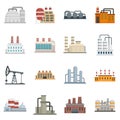 Refinery plant icons set, flat style Royalty Free Stock Photo