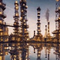 Refinery plant at twilight. Oil and gas industry. Refinery production. Oil drilling rig. Oil and gas industry background Royalty Free Stock Photo