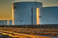 Refinery Tanks at sunset Royalty Free Stock Photo