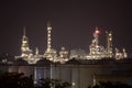 Refinery tower at night Royalty Free Stock Photo