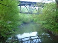 Reflecion of an iron arch bridge in a river Royalty Free Stock Photo