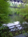 Reflecion of an iron arch bridge in a river Royalty Free Stock Photo