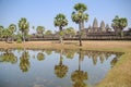 Reflect on the water with architecture of old buddhist in Angkor Archeological park. Monument of Cambodia - Siem Reap.