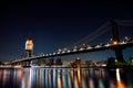 Reflected Lights on the East River by Manhattan Bridge at Night - New York City, USA Royalty Free Stock Photo