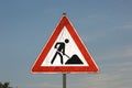 Reflecting `Bauarbeiten` or `Baustelle` construction site German traffic sign Royalty Free Stock Photo