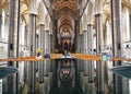 Perfect Mirror Image of Salisbury Cathedral Architecture in water feature