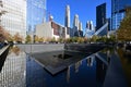 Reflecting pool and surrounding buildings at National September 11 Memorial. Royalty Free Stock Photo