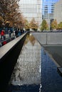 Reflecting pool and surrounding buildings at National September 11 Memorial. Royalty Free Stock Photo