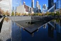 Reflecting pool and surrounding buildings at National September 11 Memorial. Royalty Free Stock Photo