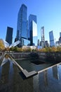 Reflecting pool and surrounding buildings at National September 11 Memorial. Royalty Free Stock Photo