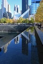 Reflecting pool and surrounding buildings at National September 11 Memorial Royalty Free Stock Photo