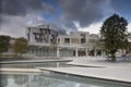 Reflecting pools at the Scottish Parliament in Edinburgh with storm clouds Royalty Free Stock Photo