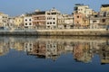 Reflection architecture city Udaipur in water lake at sunset. Udaipur, Rajasthan, India Royalty Free Stock Photo