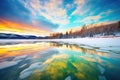 reflection of aurora on a frozen lake