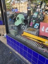 reflection of avenue of stars in a store window of Hollywood Boulevard Los Angeles