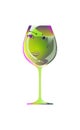 Reflection of a beautiful girl in silhouette glass, sketch goblet absinthe liqueur. Cartoon character and drink. Isolated of white Royalty Free Stock Photo