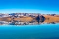 Reflection of the beautiful mountain in autumn on the crystal clear cold water in The Lake Tolbo Royalty Free Stock Photo