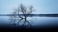reflection birch tree silhouette Royalty Free Stock Photo