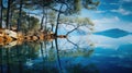 reflection blue lake tree landscape Royalty Free Stock Photo