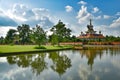 Reflection of a Buddhist temple on water at Lumbini, the birth place of Buddha