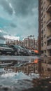 Reflection of cars and buildings