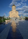 The reflection of the Cathedral of the Holy Trinity - the main cathedral of the Georgian Orthodox Church