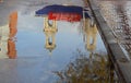 Reflection of the church in a puddle