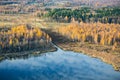 Reflection of Cirrus clouds in a small forest lake in the Pushkin mountains Museum-reserve.