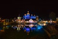 The reflection of the city at night in the pond Royalty Free Stock Photo