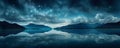 Reflection of Clouds Over a Calm Lake on a Starry Night. Concept Landscape Photography, Night Sky, Reflections, Cloud Formations,