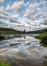 Reflection of clouds in the water on the Ugra river