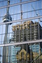Reflection of cn tower and construction