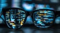 Reflection of computer code in programmer's glasses Royalty Free Stock Photo
