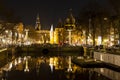 Reflection of De Waag on the Nieuwmarkt square in Amsterdam Royalty Free Stock Photo