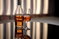 reflection of a dessert wine bottle on a glossy tabletop Royalty Free Stock Photo