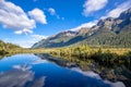 Reflection of Earl Mountains on the Mirror Lake which is located at the Milford Road Royalty Free Stock Photo