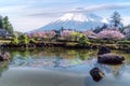 Reflection of Fuji yama volcana mountain in old japanese village