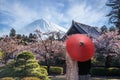 Reflection of Fuji yama volcana mountain in old japanese village