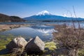 Reflection of Fujisan Mountain in spring, Kawaguchiko lake, Japan