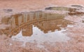 Reflection of Gatchina Palace in puddles