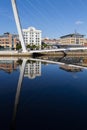 Reflection of the Gateshead Millenium Bridge and Buildings, Newcastle, England