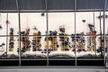 Reflection glass of top view people in line queue with luggage and briefcase to travel at airport