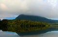 Reflection of Gregory lake in Nuwara Eliya in the fog