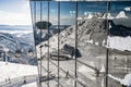 Reflection of hill Chopok on building of ropeway, Slovakia