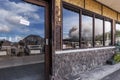 Reflection from hotel mirror of Ash coming from crater of active volcano Mt Bromo during eruption